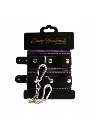 Черно-фиолетовые скругленные наручники с мягкой подкладкой - Crazy Handmade - купить с доставкой в Туле