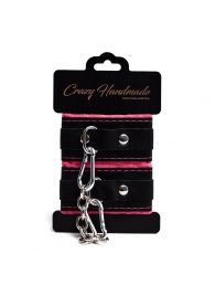 Черно-розовые скругленные наручники с мягкой подкладкой - Crazy Handmade - купить с доставкой в Туле