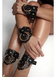 Черные кожаные оковы с резными узорами и клепками - Crazy Handmade - купить с доставкой в Туле