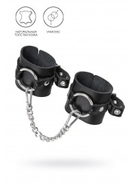 Черные наручники из толстой натуральной кожи с люверсами - Pecado - купить с доставкой в Туле