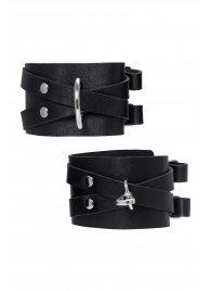 Черные кожаные оковы с двумя перекрёстными ремешками - Pecado - купить с доставкой в Туле