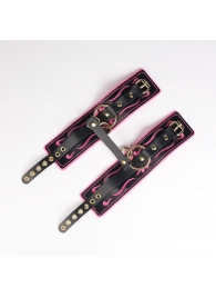 Черные кожаные оковы с розовой строчкой - Crazy Handmade - купить с доставкой в Туле