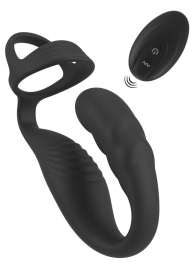 Черное эрекционное кольцо со стимуляцией промежности и анальной пробкой Cock Ring with RC Prostate Plug - Orion - в Туле купить с доставкой