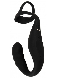 Черное эрекционное кольцо со стимуляцией промежности и анальной пробкой Cock Ring with RC Prostate Plug - Orion - в Туле купить с доставкой