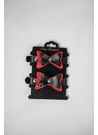 Черно-красные кожаные наручники с бантиками - Crazy Handmade - купить с доставкой в Туле