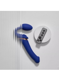 Синий безремневой страпон Multi Orgasm Bendable Strap-On size L с клиторальной стимуляцией - Strap-on-me - купить с доставкой в Туле