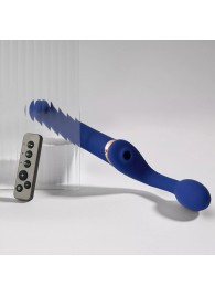 Синий безремневой страпон Multi Orgasm Bendable Strap-On size XL с клиторальной стимуляцией - Strap-on-me - купить с доставкой в Туле