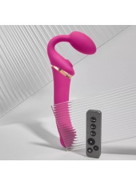 Ярко-розовый безремневой страпон Multi Orgasm Bendable Strap-On size L с клиторальной стимуляцией - Strap-on-me - купить с доставкой в Туле