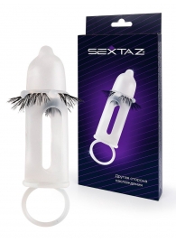 Эластичная насадка на пенис с подхватом мошонки и стимулирующими «ресничками» - Sextaz - в Туле купить с доставкой