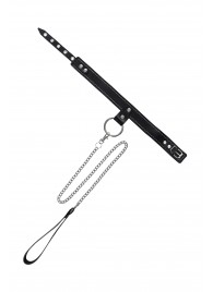 Черный узкий однослойный ошейник с серебристым поводком-цепочкой - Pecado - купить с доставкой в Туле