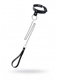 Черный узкий однослойный ошейник с серебристым поводком-цепочкой - Pecado - купить с доставкой в Туле