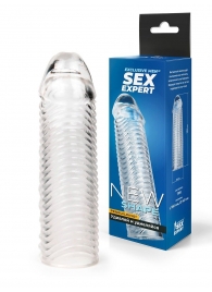Прозрачная закрытая насадка на пенис с ребрышками - 16 см. - Sex Expert - в Туле купить с доставкой