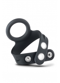Черное эрекционное кольцо с подхватом мошонки на кнопках VS6 - Blush Novelties - в Туле купить с доставкой