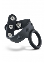 Черное эрекционное кольцо с подхватом мошонки на кнопках VS6 - Blush Novelties - в Туле купить с доставкой