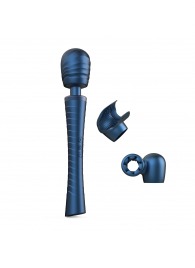 Синий вибромассажёр с насадками Man.wand Edgy - Manwan - в Туле купить с доставкой