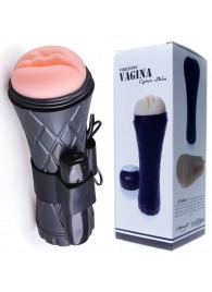 Телесный мастурбатор-вагина в черной колбе с вибрацией - Boys of Toys - в Туле купить с доставкой