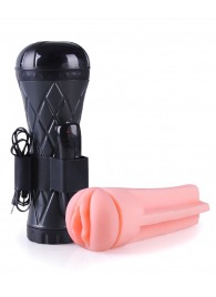 Телесный мастурбатор-вагина в черной колбе с вибрацией - Boys of Toys - в Туле купить с доставкой
