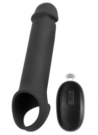 Черная вибронасадка для пениса с хомутом для мошонки и пультом ДУ Remote Controlled Penis Extension - Orion - в Туле купить с доставкой