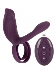 Фиолетовая насадка на член с клиторальным отростком и пультом ДУ RC Couple’s Vibrator 2 - Orion - в Туле купить с доставкой