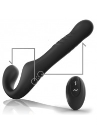 Черный безремневой страпон с вибрацией и возвратно-поступательными движениями - 24 см. - Ibiza - купить с доставкой в Туле