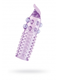 Гелевая фиолетовая насадка с шариками, шипами и усиком - 11 см. - Toyfa Basic - в Туле купить с доставкой