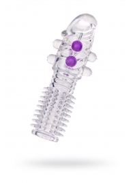 Гелевая прозрачная насадка с шариками и шипами - 14 см. - Toyfa Basic - в Туле купить с доставкой