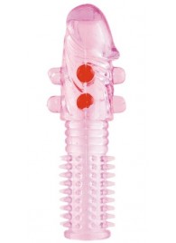 Гелевая розовая насадка с шариками и шипами - 14 см. - ToyFa - в Туле купить с доставкой