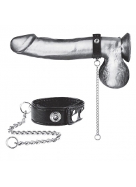 Утяжка на пенис с поводком Snap Cock Ring With 12  Leash - BlueLine - купить с доставкой в Туле