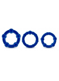 Набор из 3 синих эрекционных колец Stay Hard Beaded Cockrings - Blush Novelties - в Туле купить с доставкой