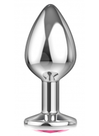 Большая серебристая анальная пробка Diamond Pink Sparkle Large с розовым кристаллом - 8 см. - Lola Games - купить с доставкой в Туле
