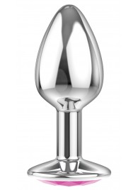 Малая серебристая анальная пробка Diamond Pink Sparkle Small с розовым кристаллом - 7 см. - Lola Games - купить с доставкой в Туле