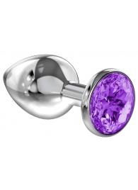 Большая серебристая анальная пробка Diamond Purple Sparkle Large с фиолетовым кристаллом - 8 см. - Lola Games - купить с доставкой в Туле