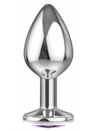 Малая серебристая анальная пробка Diamond Purple Sparkle Small с фиолетовым кристаллом - 7 см. - Lola Games - купить с доставкой в Туле