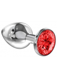 Большая серебристая анальная пробка Diamond Red Sparkle Large с красным кристаллом - 8 см. - Lola Games - купить с доставкой в Туле