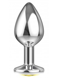 Малая серебристая анальная пробка Diamond Yellow Sparkle Small с жёлтым кристаллом - 7 см. - Lola Games - купить с доставкой в Туле