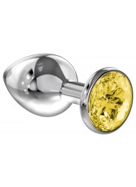 Малая серебристая анальная пробка Diamond Yellow Sparkle Small с жёлтым кристаллом - 7 см. - Lola Games - купить с доставкой в Туле