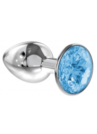 Малая серебристая анальная пробка Diamond Light blue Sparkle Small с голубым кристаллом - 7 см. - Lola Games - купить с доставкой в Туле