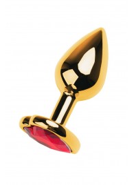 Золотистая анальная пробка с кристаллом-сердцем - 7,5 см. - ToyFa - купить с доставкой в Туле