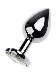 Серебристая анальная пробка с прозрачным кристаллом-сердцем - 8 см. - ToyFa - купить с доставкой в Туле