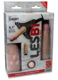Телесный поясной страпон LESBI с вагинальной пробкой - 17 см. - LOVETOY (А-Полимер) - купить с доставкой в Туле
