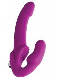 Ярко-розовый безремневой вибрострапон Evoke Vibrating Strapless Silicone Strap-on Dildo - XR Brands - купить с доставкой в Туле