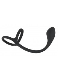 Эрекционное кольцо с утяжкой на мошонку и анальным плаг Black Velvets - Orion - в Туле купить с доставкой