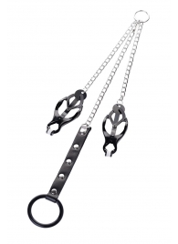 Черно-серебристые зажимы для сосков с кольцом для пениса TOYFA Metal - ToyFa - купить с доставкой в Туле