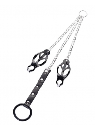 Черно-серебристые зажимы для сосков с кольцом для пениса TOYFA Metal - ToyFa - купить с доставкой в Туле