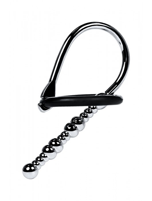 Серебристый уретральный плаг-бусины TOYFA Metal с мягким фиксириющим кольцом - ToyFa - купить с доставкой в Туле