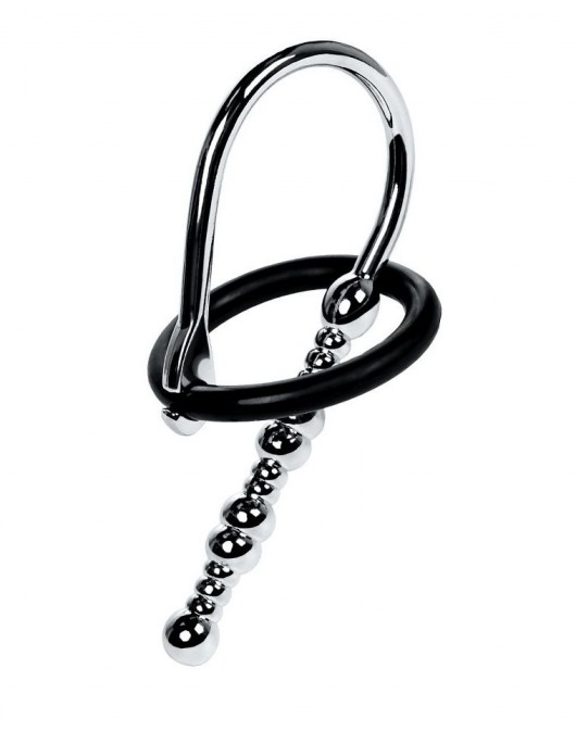 Серебристый уретральный плаг-бусины TOYFA Metal с мягким фиксириющим кольцом - ToyFa - купить с доставкой в Туле