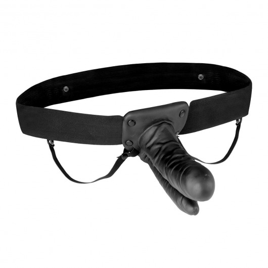 Полый страпон с двумя отростками и вибрацией Unisex Vibrating Hollow Strap-On Double Penetrating Dildo - 17,8 см. - Lux Fetish - купить с доставкой в Туле