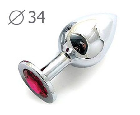 Коническая серебристая анальная втулка с малиновым кристаллом - 8,2 см. - Anal Jewelry Plug - купить с доставкой в Туле