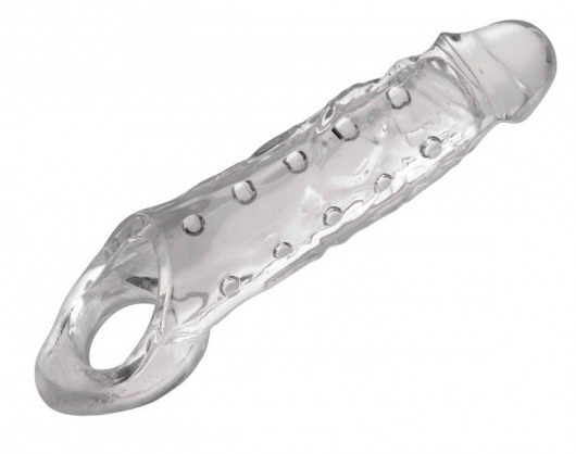 Прозразная закрытая насадка на пенис с поддержкой мошонки Clearly Ample Penis Enhancer - 22 см. - XR Brands - в Туле купить с доставкой