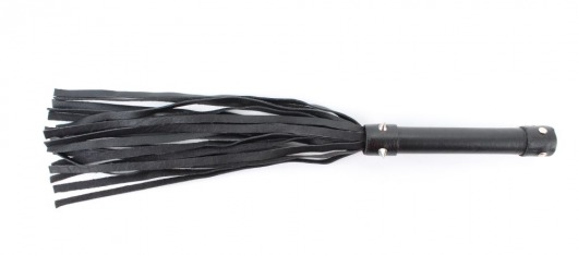 Черная плеть из натуральной кожи с проклепанной ручкой - 44 см. - БДСМ Арсенал - купить с доставкой в Туле